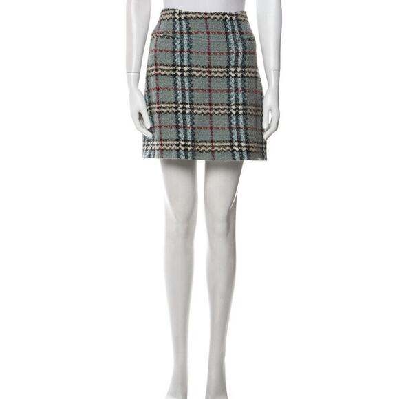 Burberry London Designer Blue Red Plaid Print Check Wool Mini Skirt Sz 4 Sm
